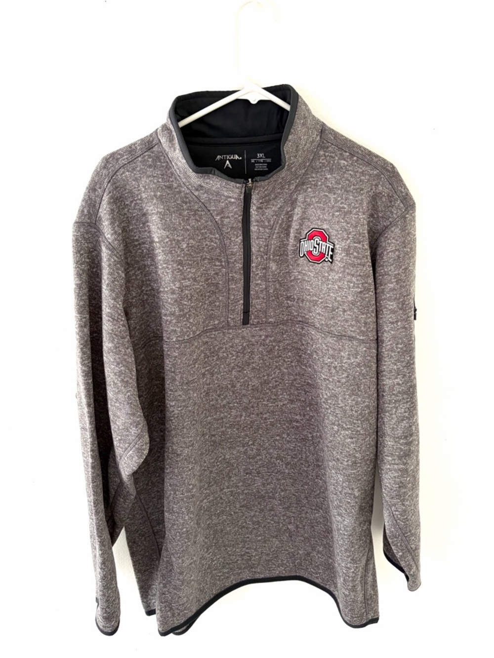 Antigua Heather Charcoal OSU Ohio State Buckeyes 1/4 Zip Sweater, Size: 3XL